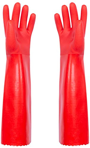 YFSEOS Addensati Guanti da Lavoro per Pulire La Frutta E Verdura, Cucina, Bagno, Rimuovere La Polvere, Multifunzione, con La Manica Lunga, Pulizia Calda Esterna Invernale/Rosso x 2 Coppie