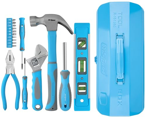 Hi-Spec Werkzeug-set für Anfänger in Blauer Metallbox. Komplettes echtes Handwerkzeug für Heimwerker und Jugendliche