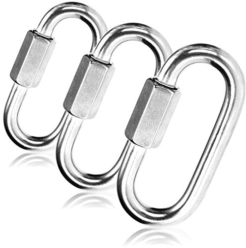 COM-FOUR® 3X Schraubverbinder - Kettennotglied 8 mm - Karabiner mit Schraubverschluss - Materialkarabiner - Verbinder - Edelstahl 304, rostfrei, langlebig (3 Stück - 08 x 70mm)