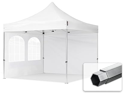 TOOLPORT Faltzelt Faltpavillon Professional 3x3 m mit 2 Seitenteilen - ALU Pavillon Partyzelt in weiß