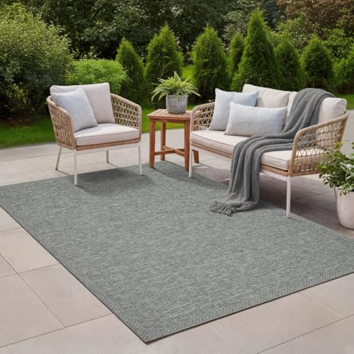 the carpet Calgary - Outdoor Teppich Wetterfest für Balkon & Terrasse, Robuster Flachgewebe Teppich für Garten, Pflegeleicht In- & Outdoor, Boho Vintage Design, Grau, 200 x 280 cm