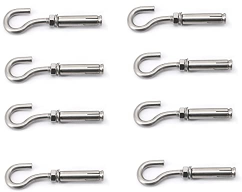 8X NUZAMAS M6 Expansionsschrauben Schrauben Haken 304 Edelstahl-Ankerbolzen mit offener Hakenhülsenschraube für Wandmauerwerk Beton-Expansions-Hochleistungsschrauben