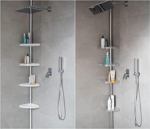 KSHandel24 BADREGAL TELESKOPREGAL 3 ODER 4 BÖDEN ZUR AUSWAHL WEISS CHROM ECKREGAL DUSCHABLAGE DUSCHREGAL 2 FARBEN UND 2 LÄNGEN (250 cm, weiss)
