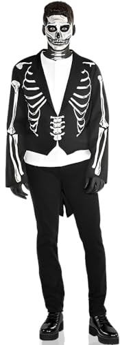 Black & White Skeleton Polyester Tailcoat Jacket - Adult Standard Size - Perfect for Halloween & Themed Parties (1 Pc.)