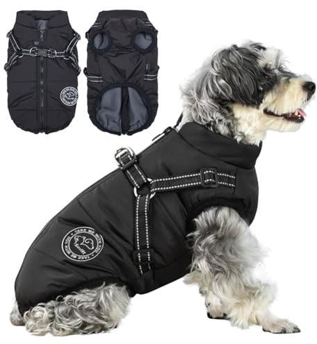 Savlot Hundejacke Winterweste Jacken Hundemantel Hundepullover Haustier Skifahren Kostüm Ärmellose Baumwolle Gepolsterte Weste Mit Brustgurt Gurt - Schwarz, XS