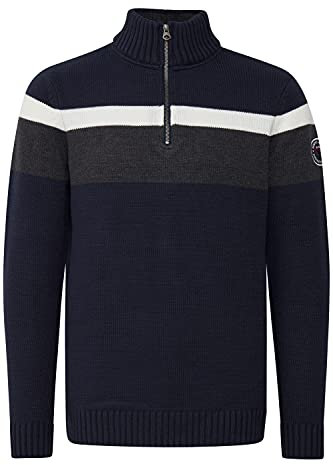 FQ1924 FQEdvin stickad tröja för män, troyer grovstickad tröja med ståkrage, Marinblazer (193923), M