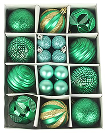 Bodhi2000 Weihnachtsbaum-Anhänger, Vintage-Stil, mehrfarbig, Weihnachtskugel, Geschenkbox, Familienanzug, Grün + Blau, 26 Stück