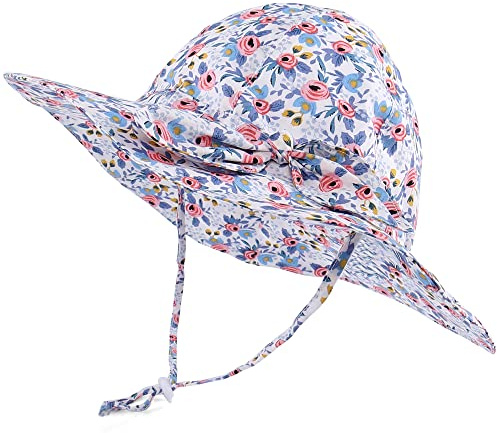 LACOFIA Baby Mädchen Sonnenhut UPF 50+ UV Schutz Kleinkind Sommer Baumwolle Mütze Strandhut Visierkappe mit Verstellbarem Kinnriemen