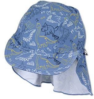 Sterntaler Unisex Kinder Unisex Badeschirmmütze mit Nackenschutz Kinder Schirmmütze Nackenschutz Dino UV-Schutz 50+ blau, 45