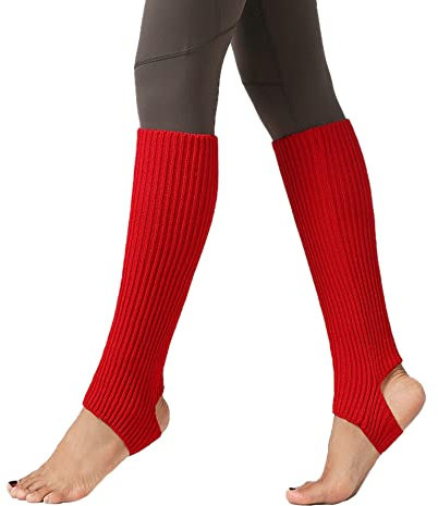 Damen Lange Beinwärmer,43cm Warme Overknees Kniestrümpfe Mädchen Stulpen Knöchelwärmer,Winter Stricken Beinstulpen Leg Warmers Socken Strümpfe Winterwärmer Strumpf für Ballett Fitness Yoga,Rot
