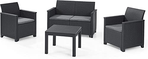 Koll Living Lounge-Set 4-TLG. 2er Sofa, 2 Sessel & Tisch, Sitzgruppe in ansprechender Rattanoptik - höchster Sitzkomfort durch ergonomische Rückenlehnen