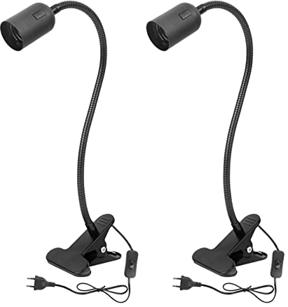 BILIPLE Portalámpara E27 con Pinza,2 Piezas Lampara Clip con Interruptor y EU Enchufe Ajustable Portalámpara E27 Lámpara de Mesa Flexo LED Escritorio Pinza para Cabecera de Cama (Sin Bombilla)