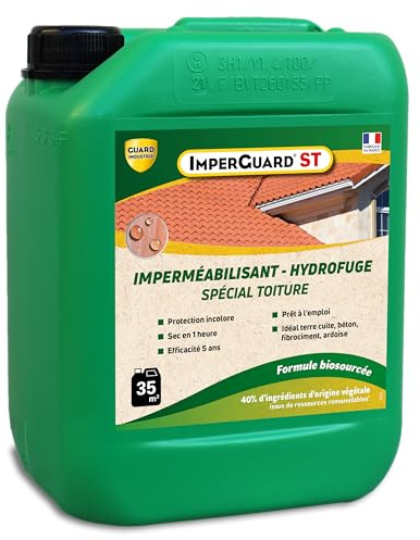 Imperméabilisant Toit Incolore Haute Performance –ImperGuard Spécial Toit-Toute Tuile-5 ans-Sec 30 min -5L-50 m2