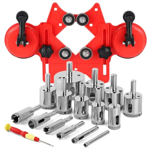 WORKEASE Kit de scie cloche diamantée, 17 pièces avec double ventouse, scie cloche (6,35 mm à 5,1 cm) pour coupe de verre, céramique, marbre, porcelaine, carrelage