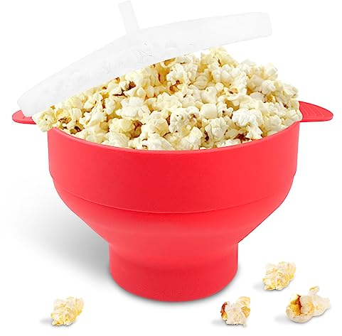 Fousenuk Popper de Palomitas de Maíz Para Microondas, Plegable Recipiente para Cocinar Palomitas con Tapa y Asa, Tazón de Palomitas de Maíz de Silicona, Palomitero Bowl sin Aceite Para Cocina