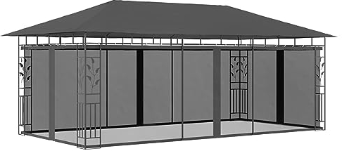 Pavillon mit Moskitonetz, LAPOOH Faltpavillon, Pergola, Partyzelt, Standmarkise, Sonnenzelt, Garten Pavillion, Grillpavillon, 6x3x2,73 m Anthrazit