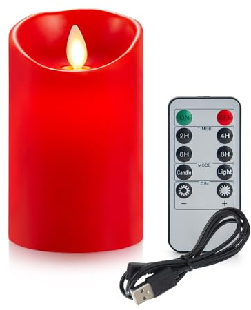 Koelaa Rote LED Kerze, Aufladbare LED Kerzen, LED Flammenlose Kerzen Flackern mit Fernbedienung und Timer, LED Kerzen für Party, Weihnachtsdekoration-7.5 * 12.5cm