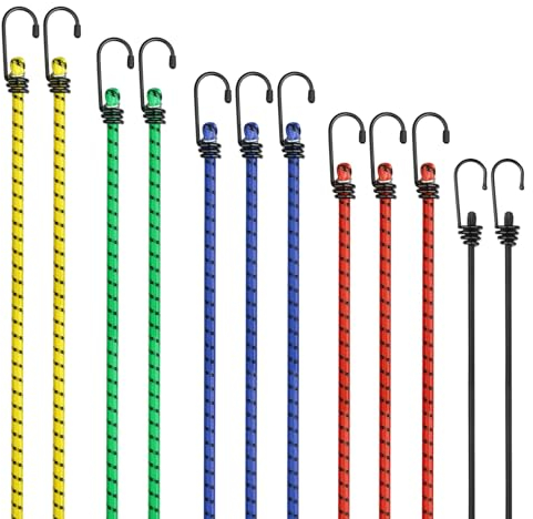 Adiwo Spanngummi mit Haken, 12er Set Universal Gepäckspanner in 5 Längen Extra Stark Spanngurte Mehrfarbig Schnellspanner Expander Spanngummi Spanngurt Set von Möbeln Sackkarren Camping Motorrad Haken