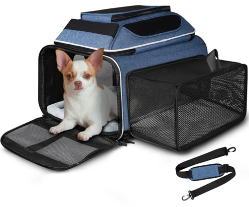Petskd Transportador de Mascotas expandible Superior y Lateral de 17 x 13 x 9.5 Pulgadas, Aprobado por Southwest, transportador de Lados Suaves para Gatos y Perros pequeños con Cremalleras de