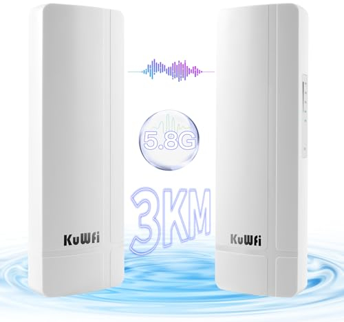 Accesso Point Esterno, KuWFi 900Mbps Wireless Bridge POE con porta Gigabit, 5.8G Point-to-Point WiFi con 14dBi Antenna ad alto guadagno, ripetitore wifi supporto 3KM trasmissione, PTP/PTMP…
