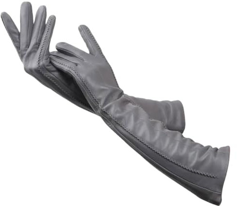Mode Beige Lange Lederhandschuhe Lange Lederhandschuhe Frauen Winter Schaffell Damen Lange Handschuhe, dunkelgrau, 7