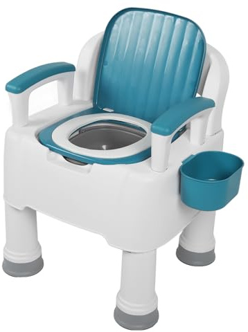 Tragbare Toilette, Toilettensitzerhöhung für Senioren mit Griffen, Tragbare Toilette für Erwachsene, Mobil, Höhenverstellbar, PU-weiches Kissen, Trägt Ein Gewicht von Bis zu 150
