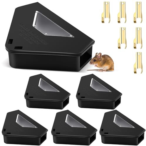 Qualirey 6 Pcs Mouse Bait Station with Key Required Mouse Stations Mouse Traps Bait Boxes Mice Station for Mice Indoor Outdoor, Keeps Children and Pets Safe, Bait Not Included
