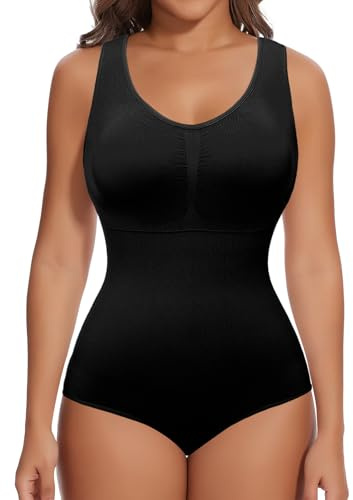 SHAPERIN Body Sculptant Femme Gainant Ventre Plat Push up Body Shaper avec Soutien Gorge Débardeur Bodysuit Shapewear, Noir, XL
