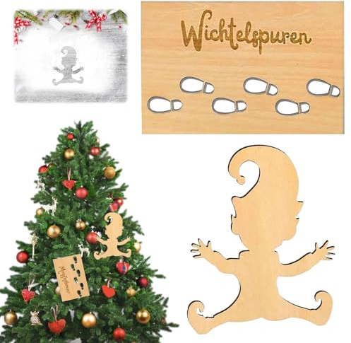 WAYBWZDQ Wichtelschablone Fußabdrücke, Weihnachten Wichtel Fußabdrücke Schablone, Weihnachtswichtel Elf Schneespray Fenster, Holz Fußabdruck Schablonen Deko Zubehör für Böden Glass