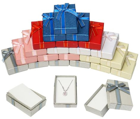 Nwvuop 24 Stück Schmuck Geschenkbox Bulk, 8× 5× 3 cm sortierte Farben Halskette Ohrring Geschenkbox Karton kleine Geschenkboxen für Schmuck Display/Verpackung(6 Farben)