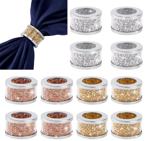 PH PandaHall 12 Stück 3 Farben Kristall Serviettenhalter Serviettenringe Aus Metall Glitzernde Tischringe Mit Diamanten Tischdekoration Für Hochzeiten Versammlungen Weihnachten