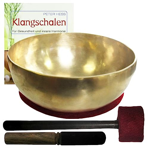 Therapie KLANGSCHALE 1400-1600g + BUCH Peter Hess 5-tlg Klangmassage SET. KLEINE BECKENSCHALE Handarbeit NEPAL + Klöppel + ZUBEHÖR. 70192-7