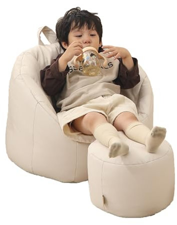Hoopyosms Sitzsack für Kinder mit Hocker, robust und leicht reinigbar, Kindersofa für Schlaf- und Spielzimmer, Weiß