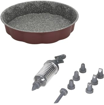 Avilia Set complet pour pâtisserie : poêle de 24 cm avec revêtement antiadhésif, seringue à pâtissier et buse en silicone pour décorer des bonbons, idéal pour gâteaux, biscuits et créations ménagères