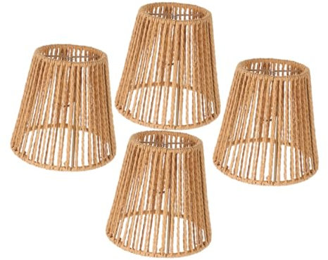 GLSTOY 4stücke Gewebte Lampenschirme Aus Kunstrattan Mit Papierseil Für Deckenlampen Tischleuchten Abdeckungen Für Boho Vintage Dekoration