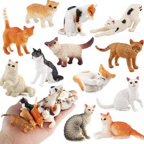 AMBEERT 12PCS Cat Figures and Toys for Kids - Educational Kitty Figures Set, Easter Eggs Cake Topper Birthday Gift for Boys Girls Children