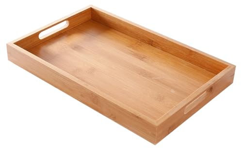 Cozylkx Plateau en Bois avec Poignées, Plateau De Service Rectangulaire en Bambou, Plateau Alimentaire écologique pour Le Petit-Déjeuner, Le Dîner, Le Thé Et Le Dessert (60x40x5cm)