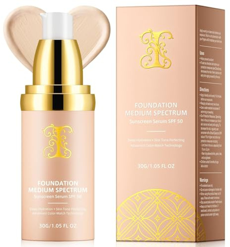 Colour Changing Foundation, 4 in 1 Liquid SPF 50 Sunscreen Medium Full Coverage Makeup Base Concealer Natural Color Foundation for All Skin, Longwearing & Waterproof Foundation, 30g/1.05 fl.oz