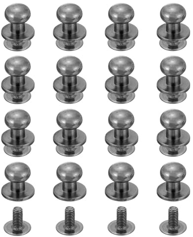 QUARKZMAN 16Pcs Tornillo De Bola De Cabeza Redonda De 7mm Con Botón Y Remache De Cuero Para Reparación De Bolsos, Zapatos Y Cinturones De Bricolaje En Cuero, Negro Metálico