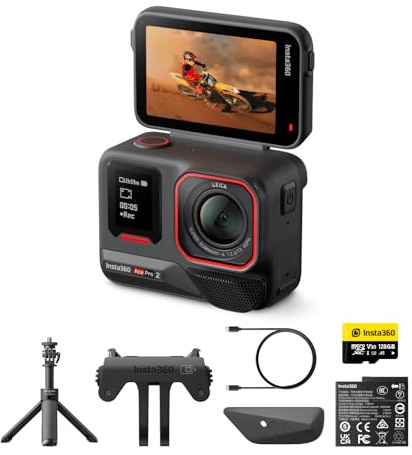 Insta360 Ace Pro 2 Pack de Luxe - Caméra d'action étanche 8K co-conçue avec Leica, capteur 1/1,3, Double Puce d'IA, qualité en Basse lumière, Audio avancé, écran Rabattable, édition IA Vlogs, Moto