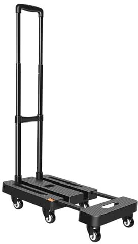 Carrello pieghevole a mano, carrello per bagagli resistente 500 libbre, carrello pieghevole leggero con 6 ruote e 2 corde elastiche per bagagli, viaggi, traslochi, shopping