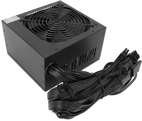 500W Fuente de Alimentación ATX PC, Fuente de Alimentación ATX con 6 2Pin a 6 2Pin Interfaz de Tarjeta Gráfica, Ventilador Pasivo de Voltaje Completo, 4 4Pin CPU Gaming PSU