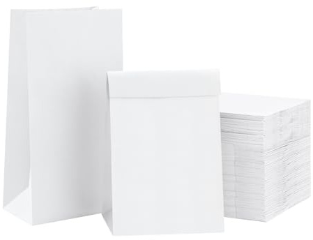 Eupako 100 Stück Bulk Weiße Kraftpapiertüten, 13x7x24cm | Mit Quadratischem Boden, Lebensmittelbeutel für Kekse Brotbeutel Mittagssäcke, kleines unternehmen, Geschenkverpackung