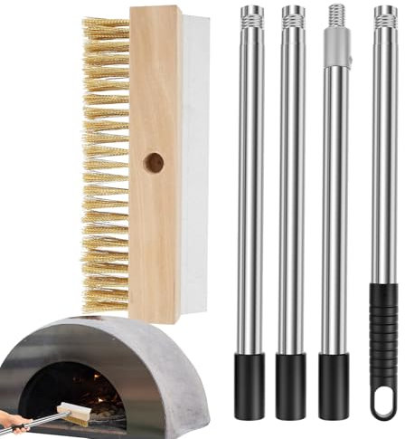 Tuxuseo Pizza Stone Brush, Cleaning Brush for Pizza Ovens with Scraper 149 cm, Heat-Resistant Grill Cleaning Brush with Scraper for Outdoor BBQ Smoker Professional Kitchen Equipment