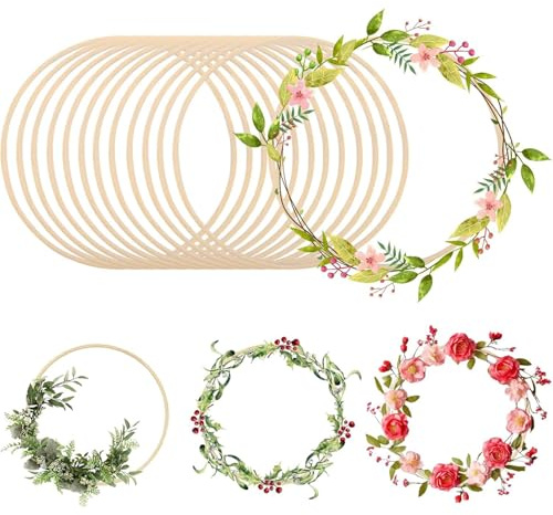 Bhina 15 Stück Holzringe zum Basteln Bambus Holzringe Traumfänger Ringe Woodring Makramee Ringe Holzreife Holzreifen Kreis Traumfängerfür Hochzeit Kranz Decor und DIY Handwerk (23cm)