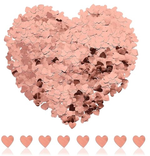 5000Pcs Rose Golden Heart Shape Table Confetti, Wedding Confetti, Metallic Glitter Foil Hearts, Romantic Birthday Ball Decoration for Weddings, Birthday, Anniversary, Valentines