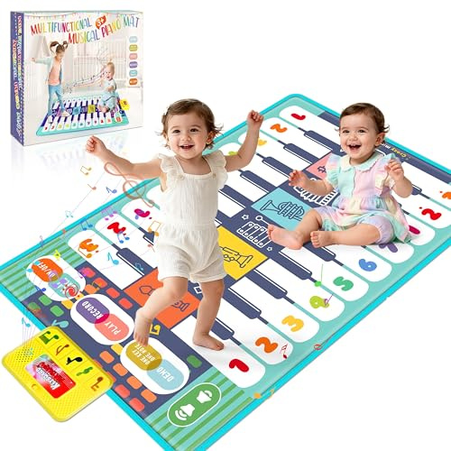 Charmofun Baby Musikmatte Klaviermatte mit 8 Musikinstrumente, Keyboard Kinder Tanzmatte, Doppelte Piano Matte Kinderspielzeug Geschenk ab 1 2 3 4 Jahr Jungen Mädchen