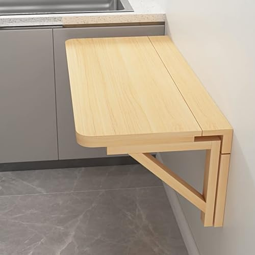 Großer Wand-Klapptisch – Massivholz, Küche, Frühstücksbar und Esszimmer, platzsparend, L 100 x B 50 cm, mit Halterungen für Wäsche und Zuhause