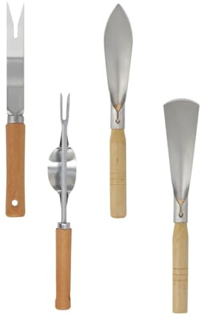 NUOBESTY Ensemble 4 Pièces Truelles de Jardin en Acier Inoxydable Manches en Bois – Pelle à Désherber Bêche à Main Pelle Ménagère et Truelle en V – Outil Jardinage Polyvalent pour
