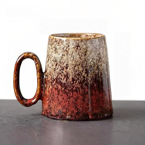 Ximoryn Vintage Gradient Glaze Ceramic Mug, 400ml Large Capacity Handled Cup for Coffee/Tea, Artistic Home Drinkware (White to Red Fade)